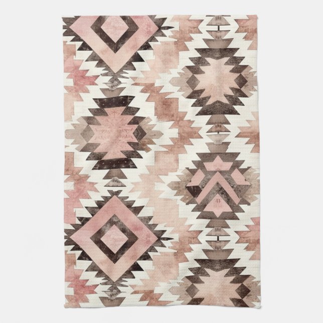 Pink Brown Cowgirl Southwestern Tribal Kitchen Towel (Vertical)