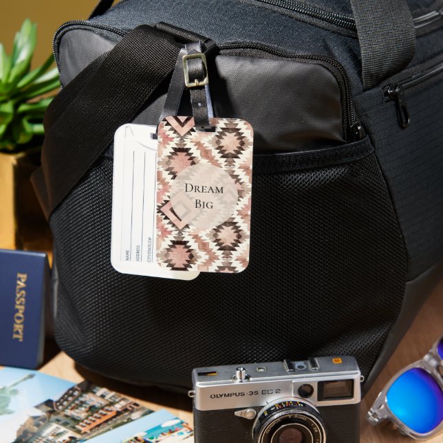 Pink Brown Cowgirl Southwestern Tribal  Luggage Tag (Front & Back)