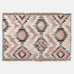 Pink Brown Cowgirl Southwestern Tribal Throw Blanket
