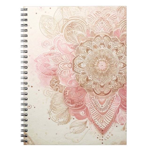 Pink Brown Cream Mandala Bohemian Boho Fashion Notebook (Front)