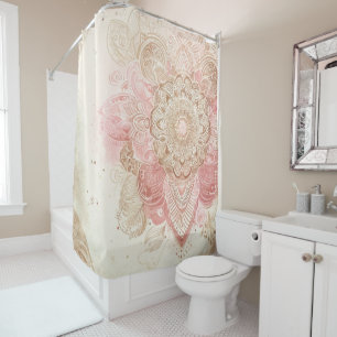 Pink Brown Cream Mandala Bohemian Boho Fashion Shower Curtain