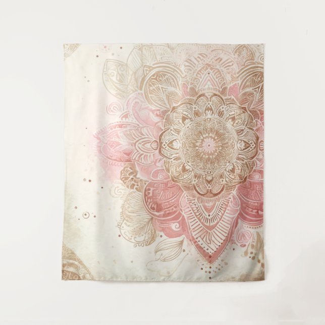 Pink Brown Cream Mandala Bohemian Boho Fashion Tapestry (Front)