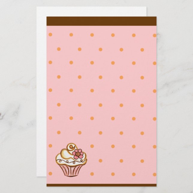 Pink Brown Cupcake Bakery Stationery (Front/Back)