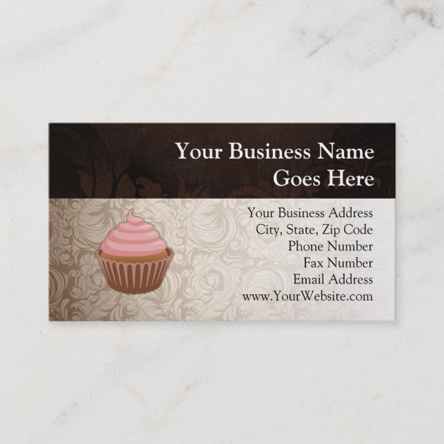 Pink/Brown Cupcake Business Card (Front)