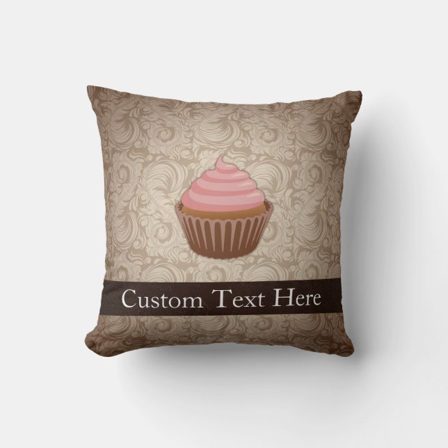 Pink/Brown Cupcake Throw Pillow (Front)