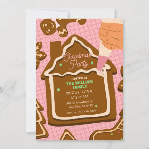Pink brown cute Gingerbread christmas party Invitation