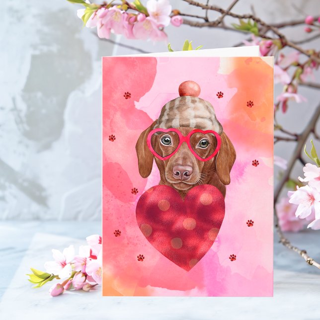 Pink Brown Dachshund Valentine's Day Gift Dog Card (Creator Uploaded)