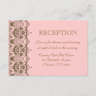 Pink Brown Damask Wedding Reception Invitation
