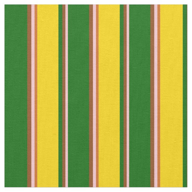 Pink, Brown, Dark Green, Yellow, and Chocolate Fabric (Close Up)