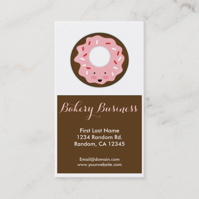 Pink brown donut custom bakery business cards (Front)