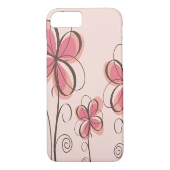 Pink & Brown Doodle Flowers Design Iphone 8/7 Case by RetroZone at Zazzle