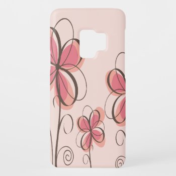 Pink & Brown Doodle Flowers Design Case-mate Samsung Galaxy S9 Case by RetroZone at Zazzle