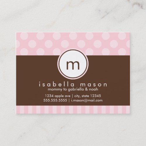 Pink &amp; Brown Dots &amp; Stripes Mommy Card Business Card Template