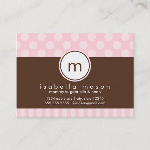 Customizable Pink &amp; Brown Dots &amp; Stripes Mommy Card Business Card Template