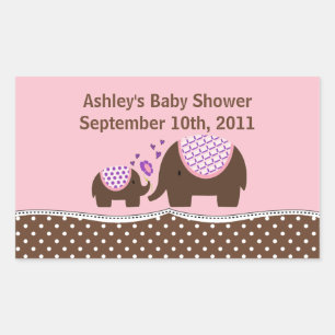 Pink & Brown Elephant Baby Shower Sticker