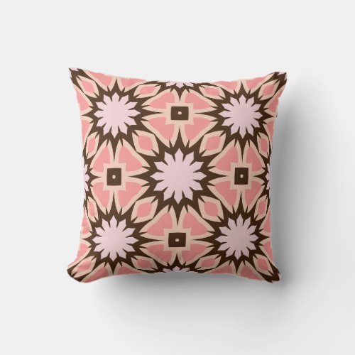 Pink  Brown Ethnic Mosaic Geometric Pattern Throw Pillow