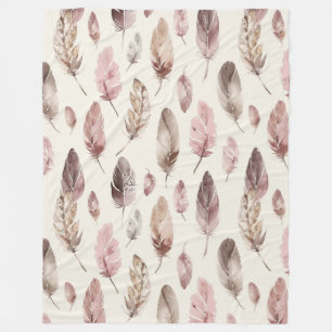Pink Brown Feathers Birthday Fleece Blanket
