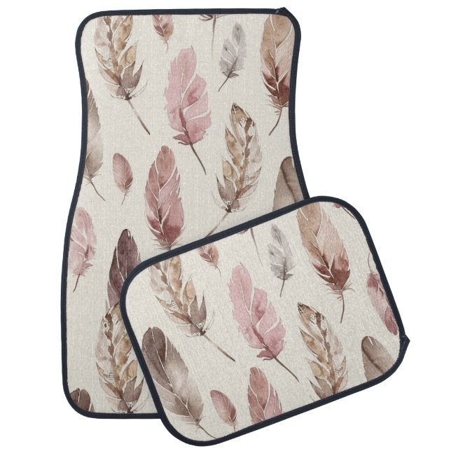 Pink Brown Feathers  Car Floor Mat (Set)