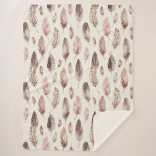Pink Brown Feathers Sherpa Blanket
