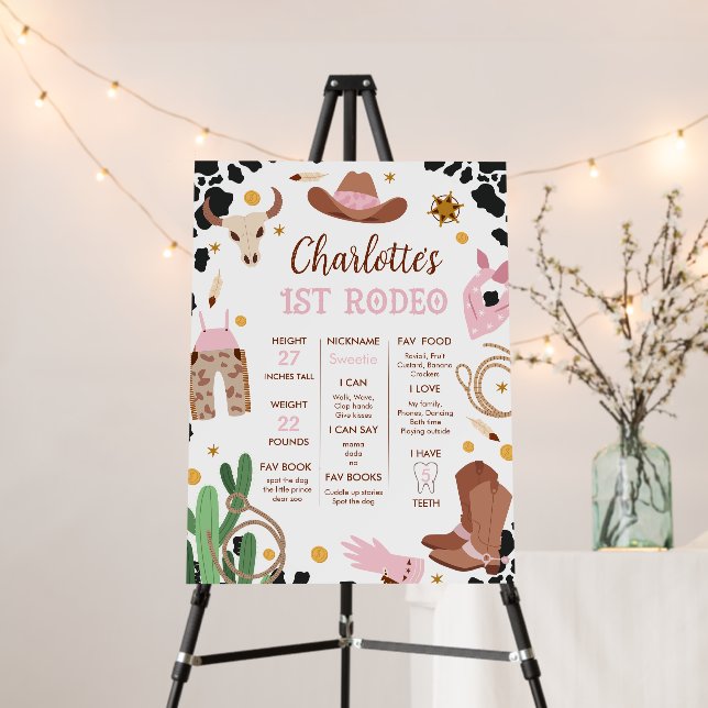 Pink Brown First Rodeo Milestone Birthday Board (In Situ (Stand))