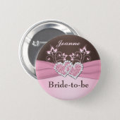 Pink, Brown Floral Bride-to-be Pin (Front & Back)