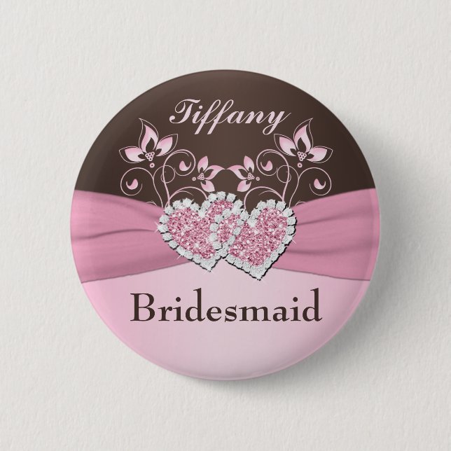 Pink, Brown Floral Bridesmaid Pin (Front)
