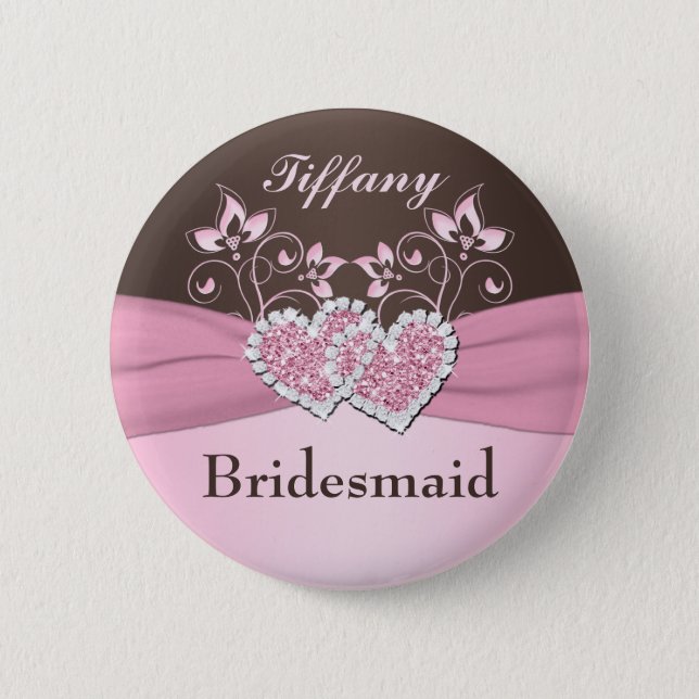 Pink, Brown Floral Bridesmaid Pin (Front)