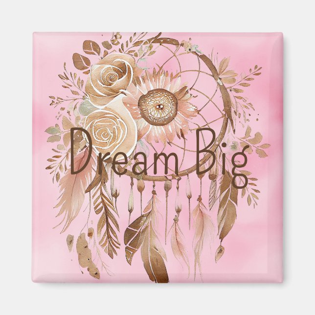 Pink Brown Floral Dream Catcher Magnet (Front)