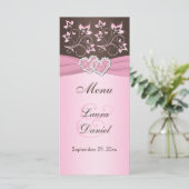 Pink, Brown Floral, Hearts Menu Card (Standing Front)