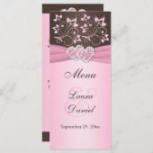Pink, Brown Floral, Hearts Menu Card (Front/Back)