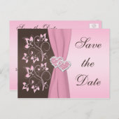 Pink, Brown Floral Hearts Save the Date Card (Front/Back)