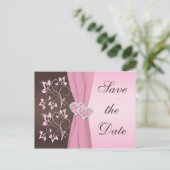 Pink, Brown Floral Hearts Save the Date Card (Standing Front)