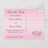 Pink, Brown Floral Hearts Save the Date Card (Back)