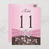 Pink, Brown Floral, Hearts Table Number Post Card (Front/Back)
