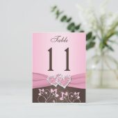 Pink, Brown Floral, Hearts Table Number Post Card (Standing Front)