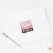 Pink, Brown Floral, Hearts Wedding Favor Sticker (Envelope)