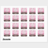 Pink, Brown Floral, Hearts Wedding Favor Sticker (Sheet)