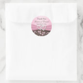 Pink, Brown Floral, Hearts Wedding Favor Sticker (Bag)