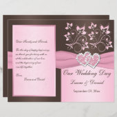 Pink, Brown Floral, Hearts Wedding Program (Front/Back)