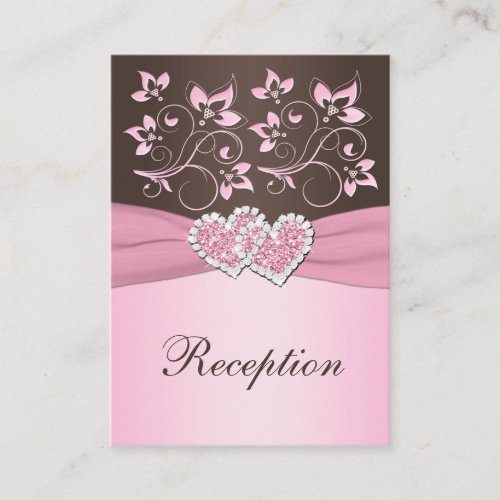 Pink, Brown Floral Joined Hearts Enclosure Card Business Cards