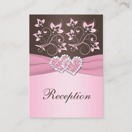 Customizable Pink, Brown Floral Joined Hearts Enclosure Card Business Cards