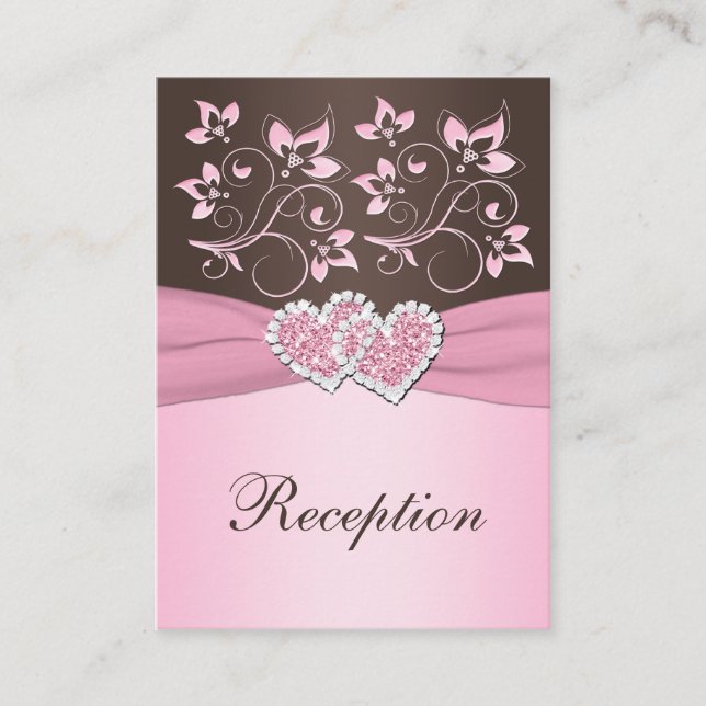 Pink, Brown Floral Joined Hearts Enclosure Card (Front)