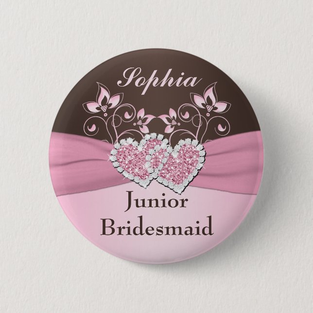 Pink, Brown Floral Junior Bridesmaid Pin (Front)