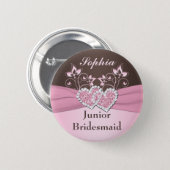 Pink, Brown Floral Junior Bridesmaid Pin (Front & Back)