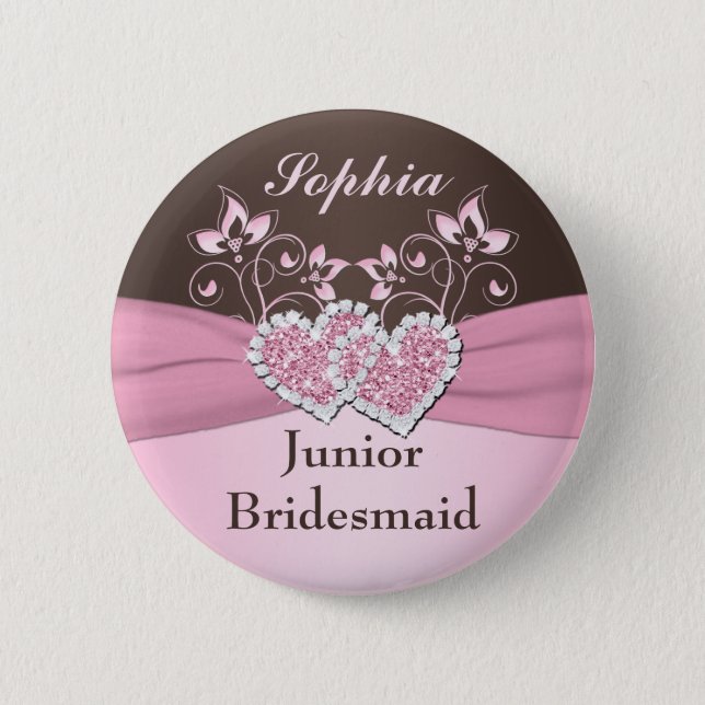 Pink, Brown Floral Junior Bridesmaid Pin (Front)