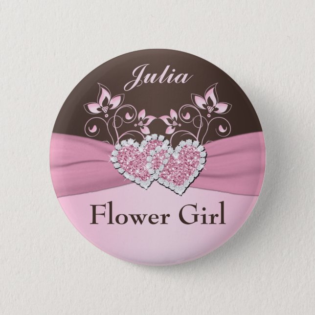 Pink, Brown Floral Junior Flower Girl Pin (Front)