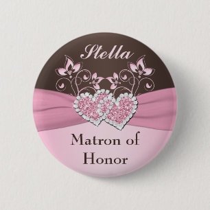 Pink, Brown Floral Matron of Honor Pin