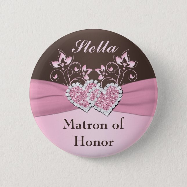 Pink, Brown Floral Matron of Honor Pin (Front)