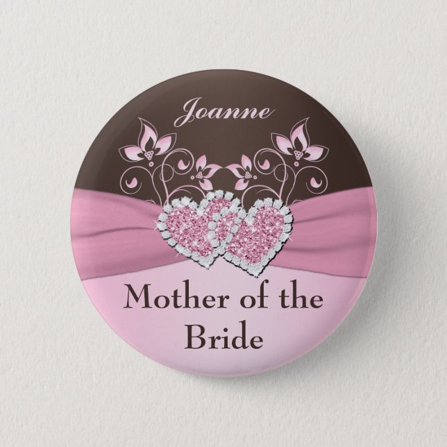 Pink, Brown Floral Mother of the Bride Pin (Front)