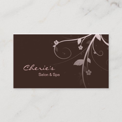 Pink Brown Floral Swirls business card